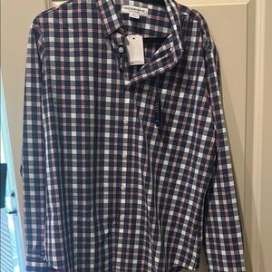 Men's large trim mizzen and main button up
Blue red white